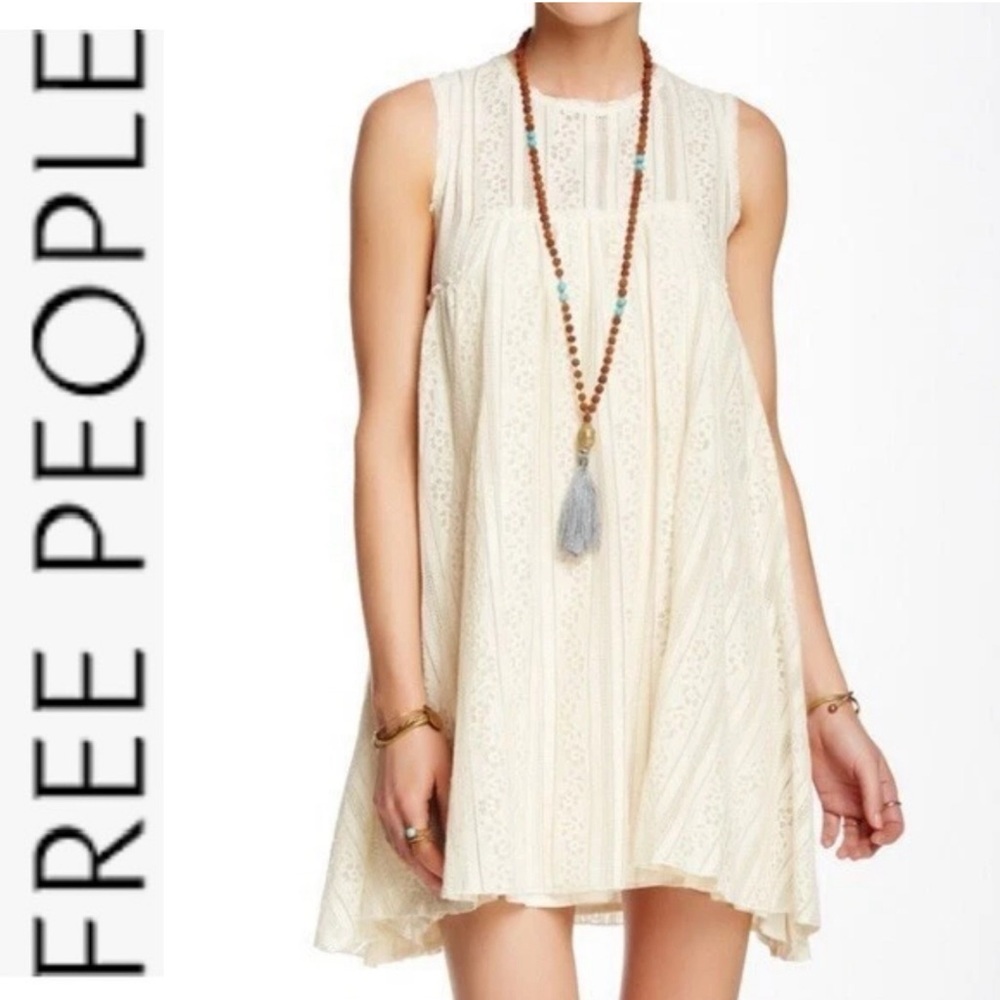Free People Sleeveless Lace Trapeze Mini Dress ivory xs